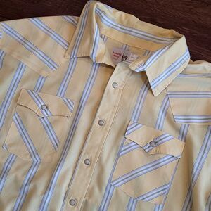 Saddle King Shirt Mens 3XL Tall Pearl Snap Yellow Stripe 19.5 USA Vintage
